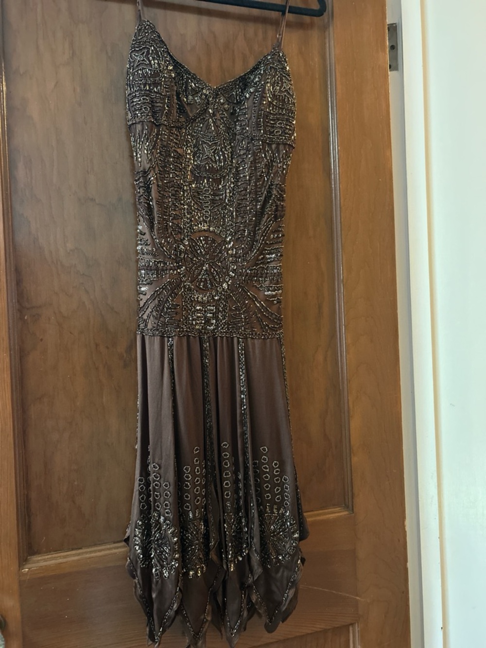Gorgeous Vintage Y2K Sue Wong Silk Beaded Brown Evening Slip Dress